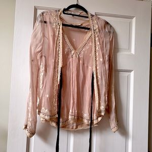 Zara blush crinkle chiffon vintage looking twin set sz L